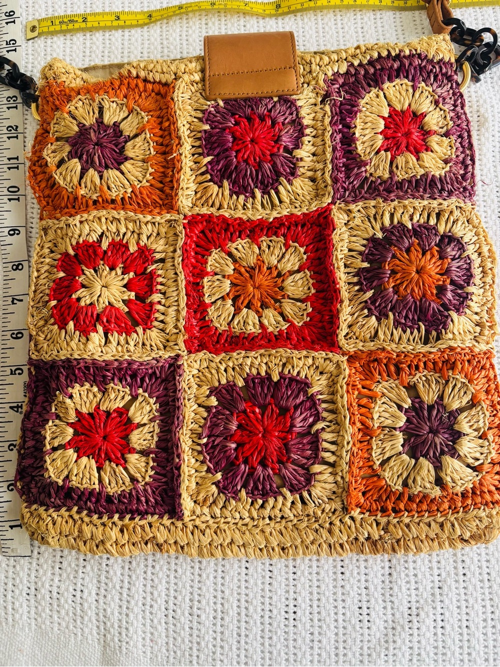 Tory Burch Multi-Color Crochet Square Crossbody with Tan Trim - Picture 9 of 10